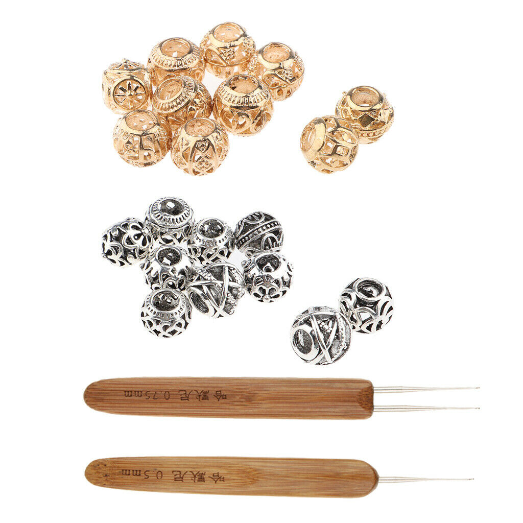2pcs 0.5mm/0.75mm Latch Hook Crochet Needle with Alloy Spacer Beads Hollowed-out