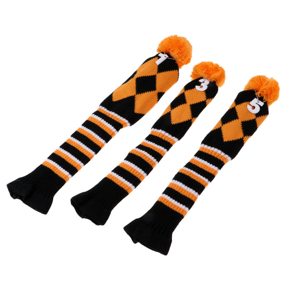 3Pcs Golf Pom Pom Knit UT Headcover Fairway Woods Driver Hybrid Head Covers