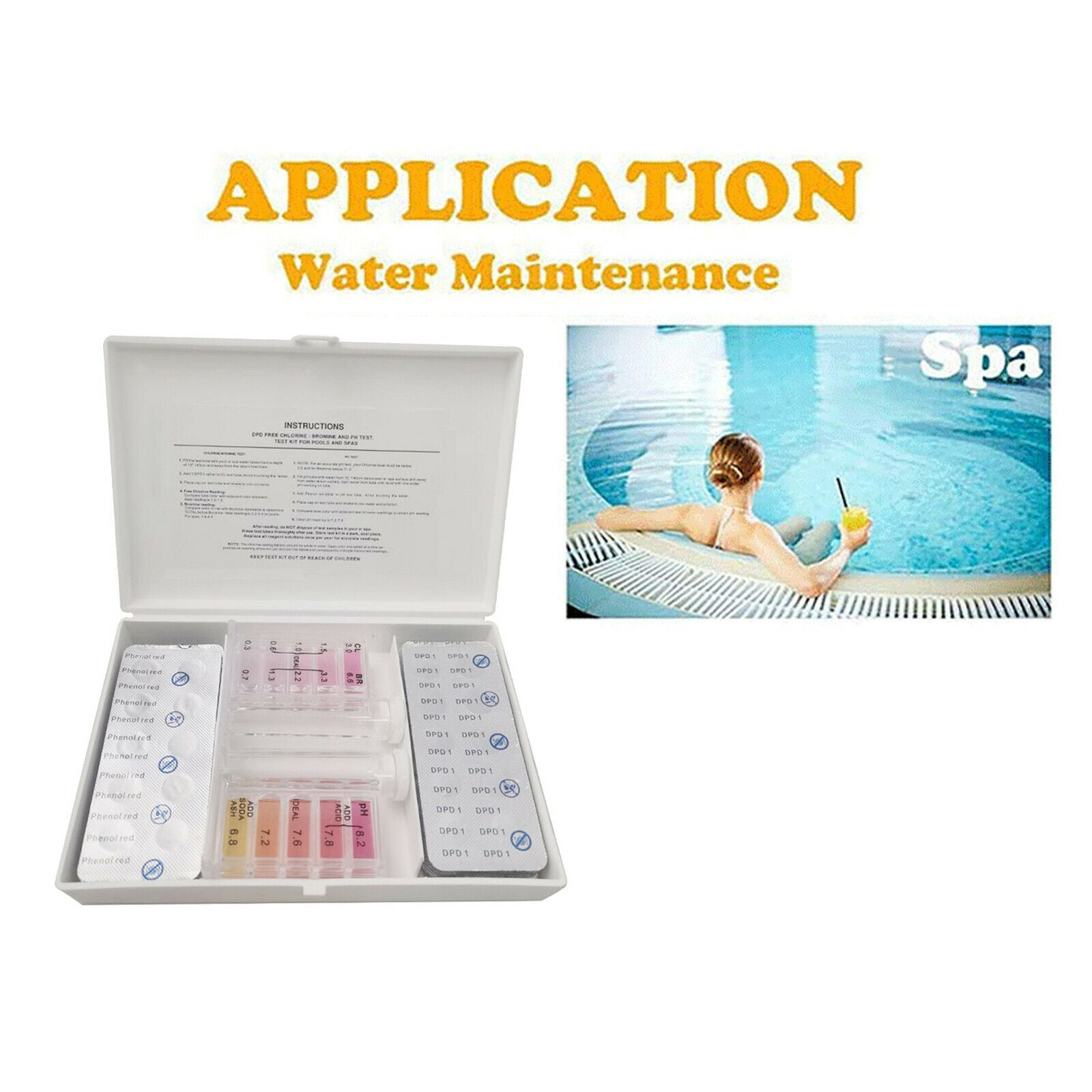 2 In 1 Swimming Pool Tester Kit for Chlorine/PH Bromine Compact Durable