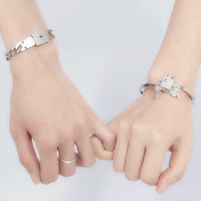 His Hers Love Heart Key Lock Macthing Bangle Bracelets  Lovers Jewelry Set Gifts