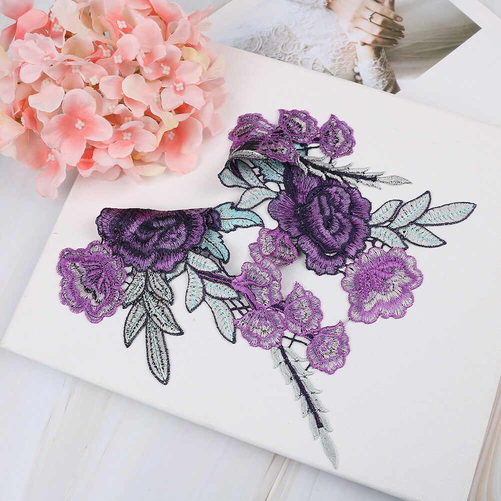 2x purple flower embroidery patches for clothes applique embroidery colla.l8