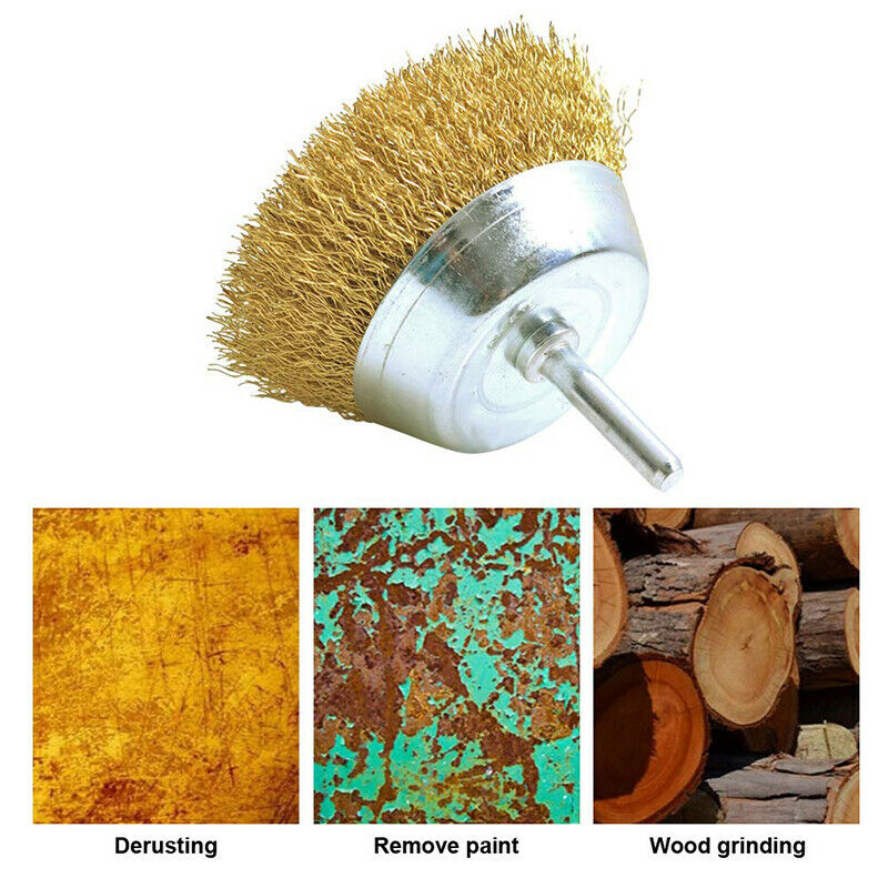 9Pcs Brass Coated Wire Drill Brush Wheel Cup Brush Set 1/4-Inch Shank Rust HN US