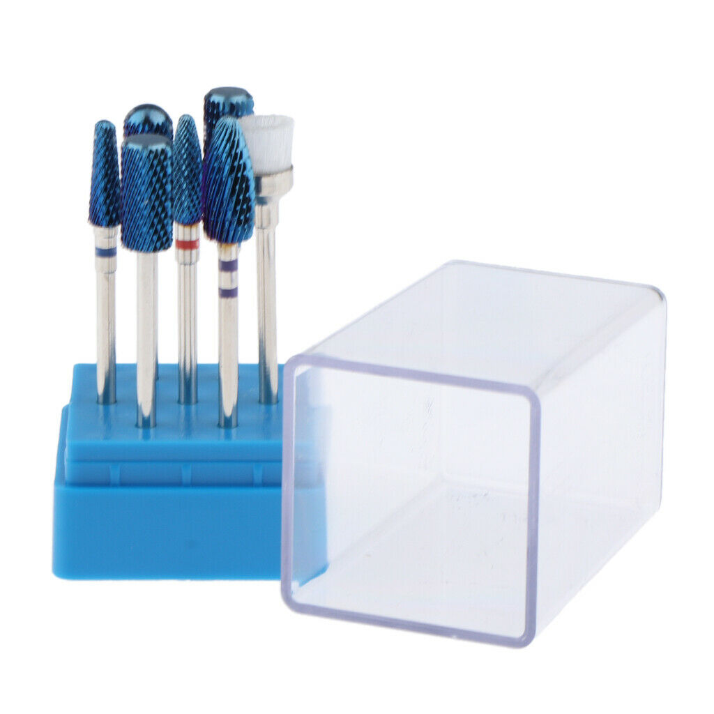 7Pcs Blue Professional Nail Drill Bits Tools Set 3/32'' with Storage Case Holder