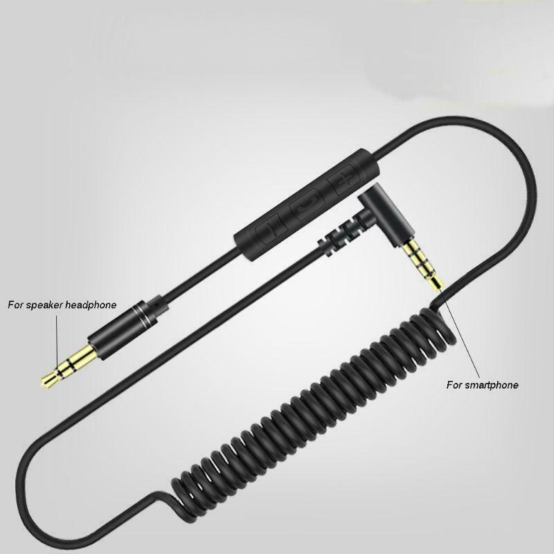 3.5mm Jack Aux Audio Cable With Mic Volume Control Stereo Flexible Spring Cord