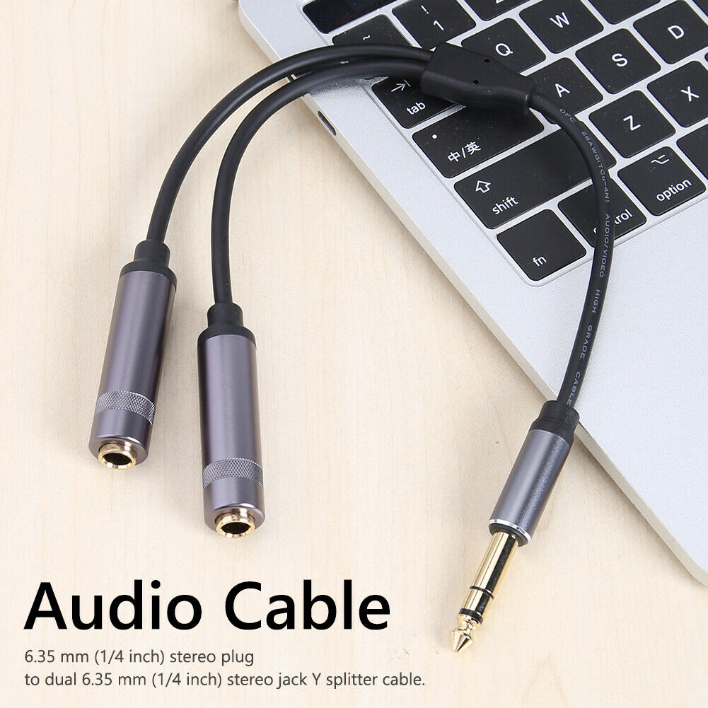 6.5mm Stereo Plug Male to Dual 6.5mm Jack Female Y Splitter Audio Cable  @