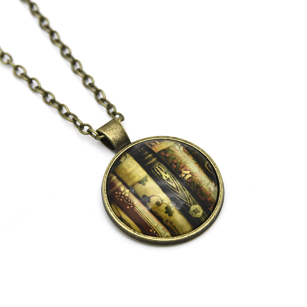 teacher's book gift Cabochon Tibetan Bronze Glass Chain Pendant Necklace CHI
