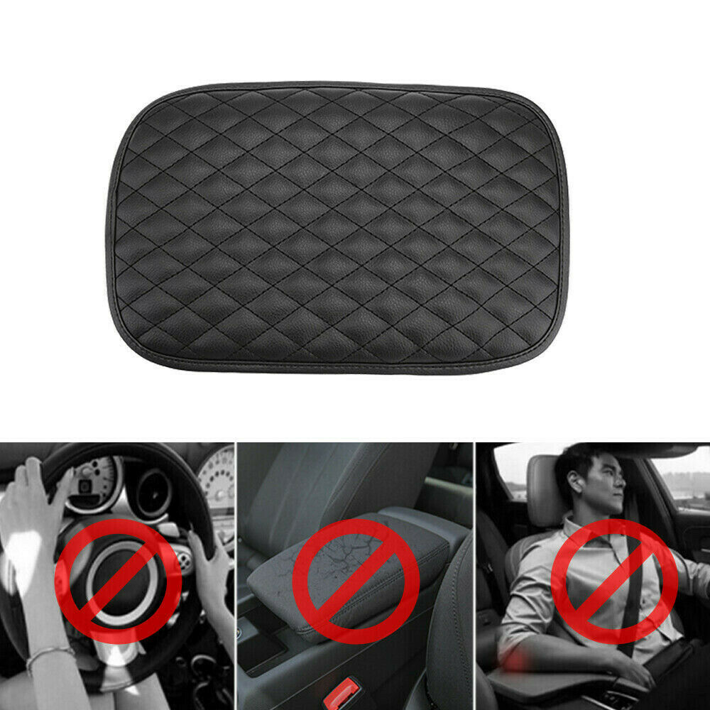 Car Leather Armrest Pad Cover Center Console Box Cushion Mat Protector Black