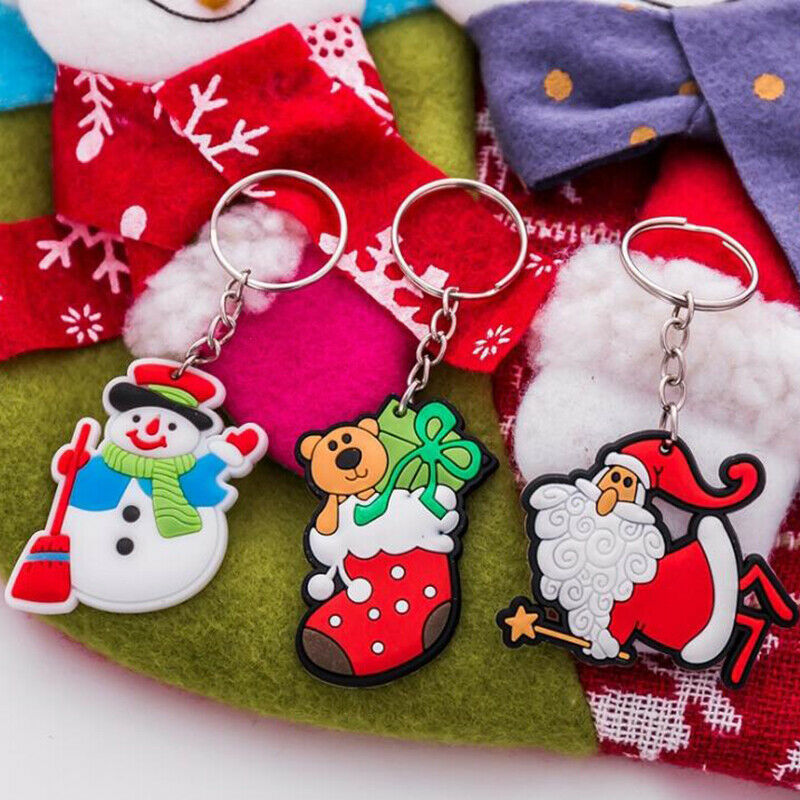 6pcs Cartoon Cute Creative Santa Claus Keychain key Ring Christmas Gift Penda Pb