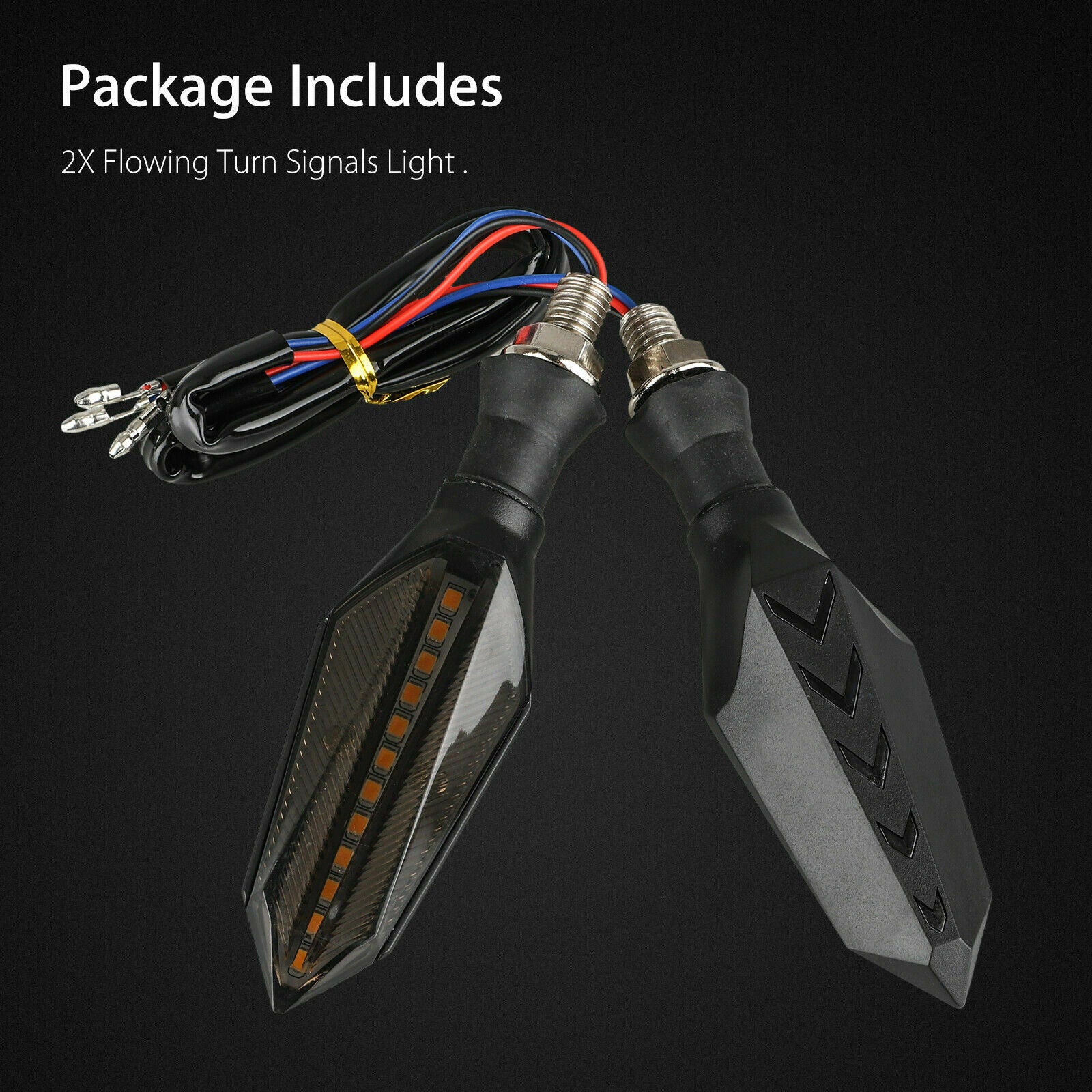 2x Motorcycle 12-LED Turn Signal Lamp Sequential Flowing Indicator Lights Amber