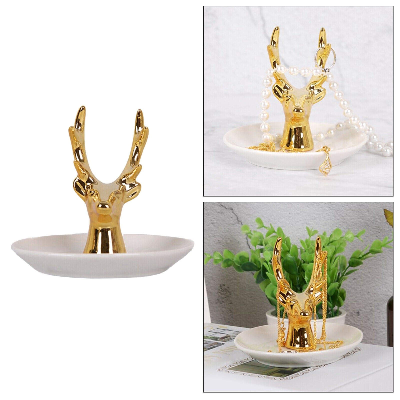 Handmade Deer Jewelry Display Stand Trinkets Necklace Earrings Holder Plate