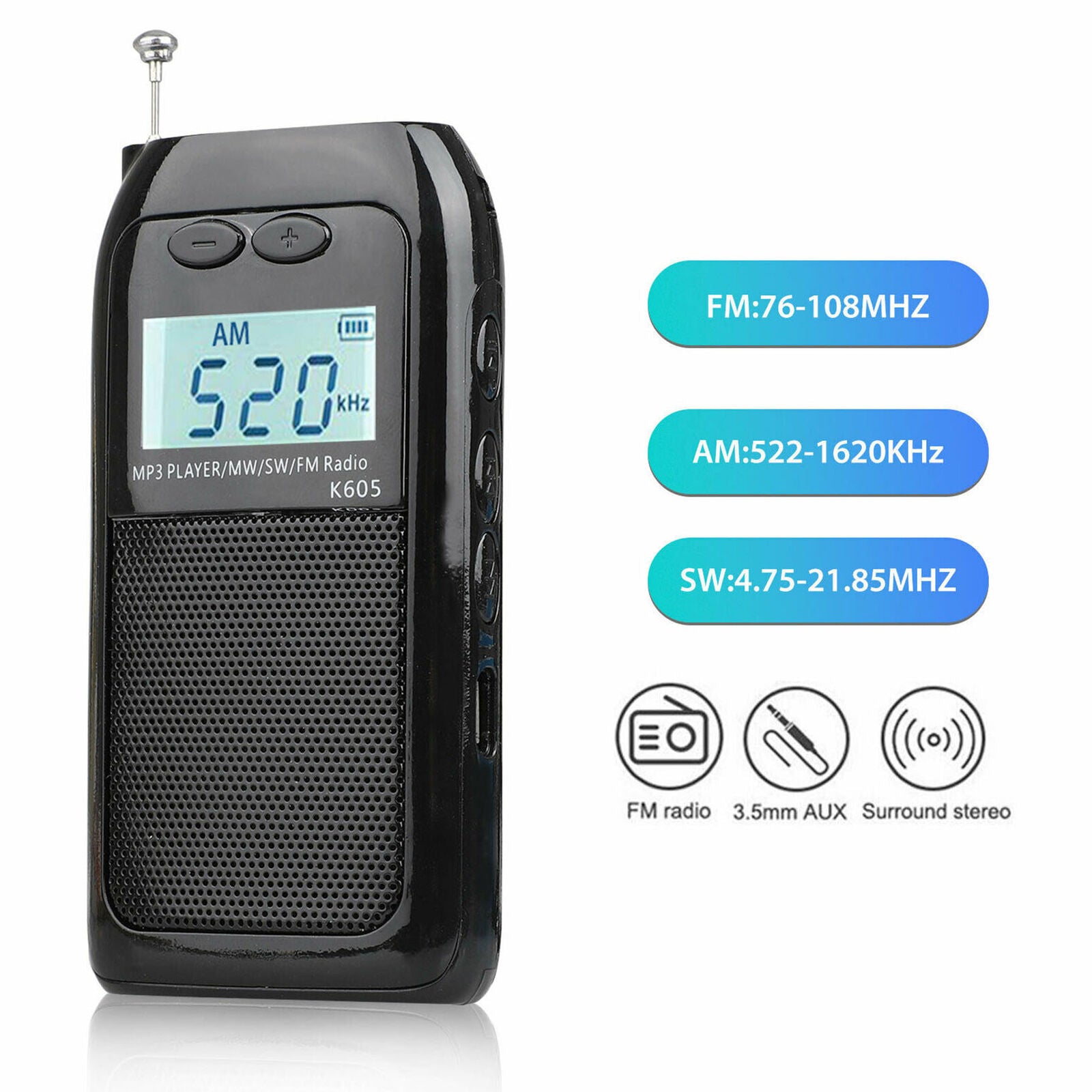 Portable Digital FM AM SM Radio Mini Pocket  Receiver Stereo w/ Earphones