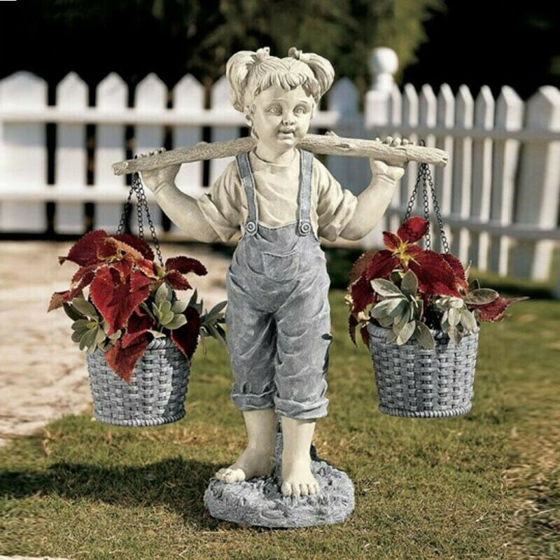 Flowers for Felicity Little Girl Garden Statue Two Tone Stone Garden StatuesBDA