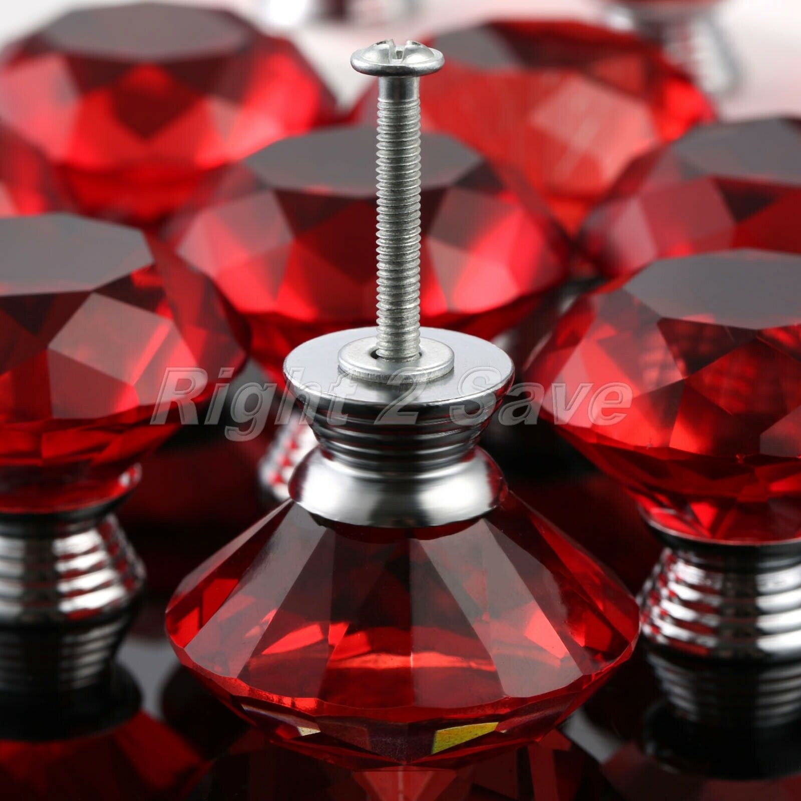Crystal Glass Knob 40mm Red Pull Closet Drawer Cabinet Furniture Handle 1PC