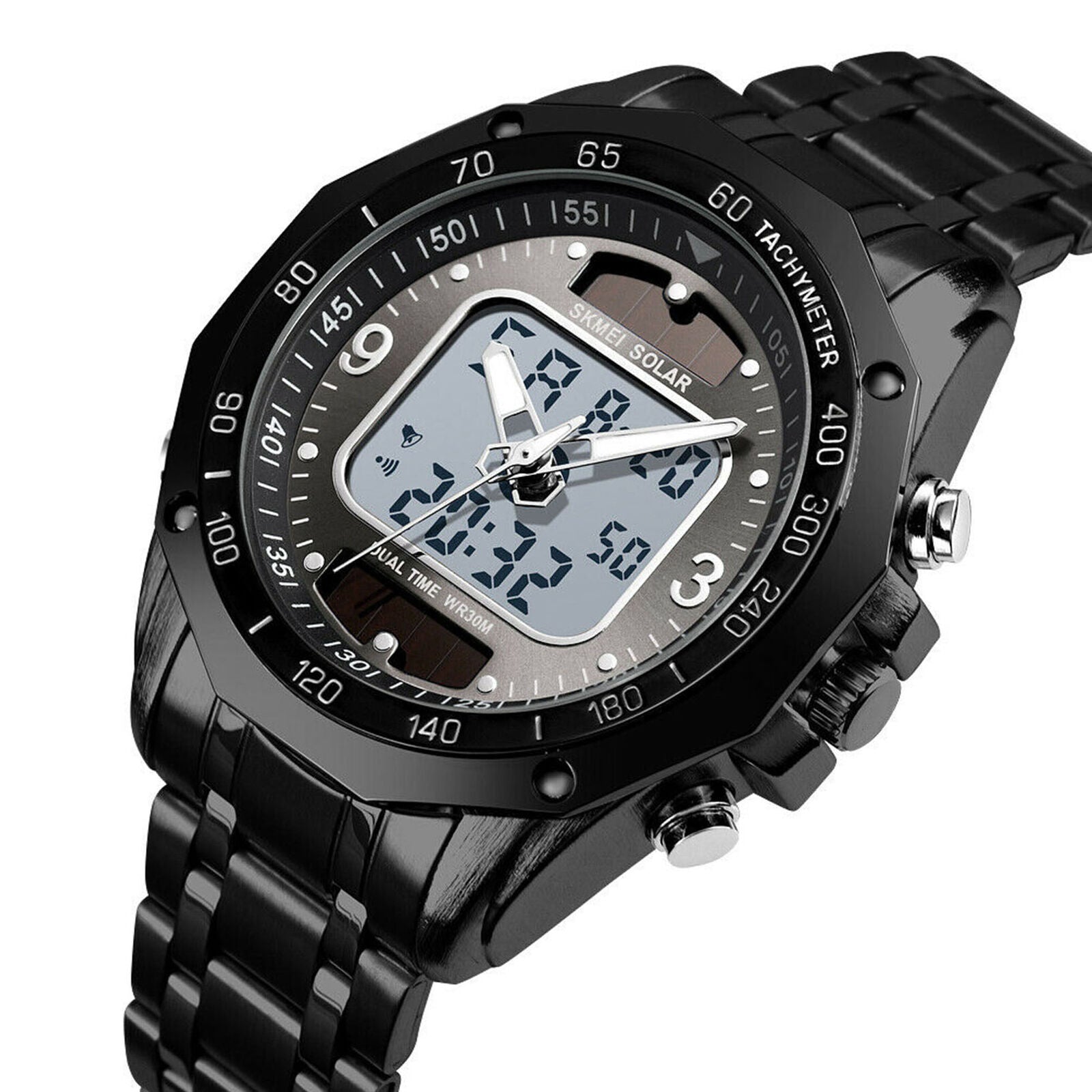Solar Men's Power Sports Analog Digital Dual Luminous Waterproof Wrist Watch