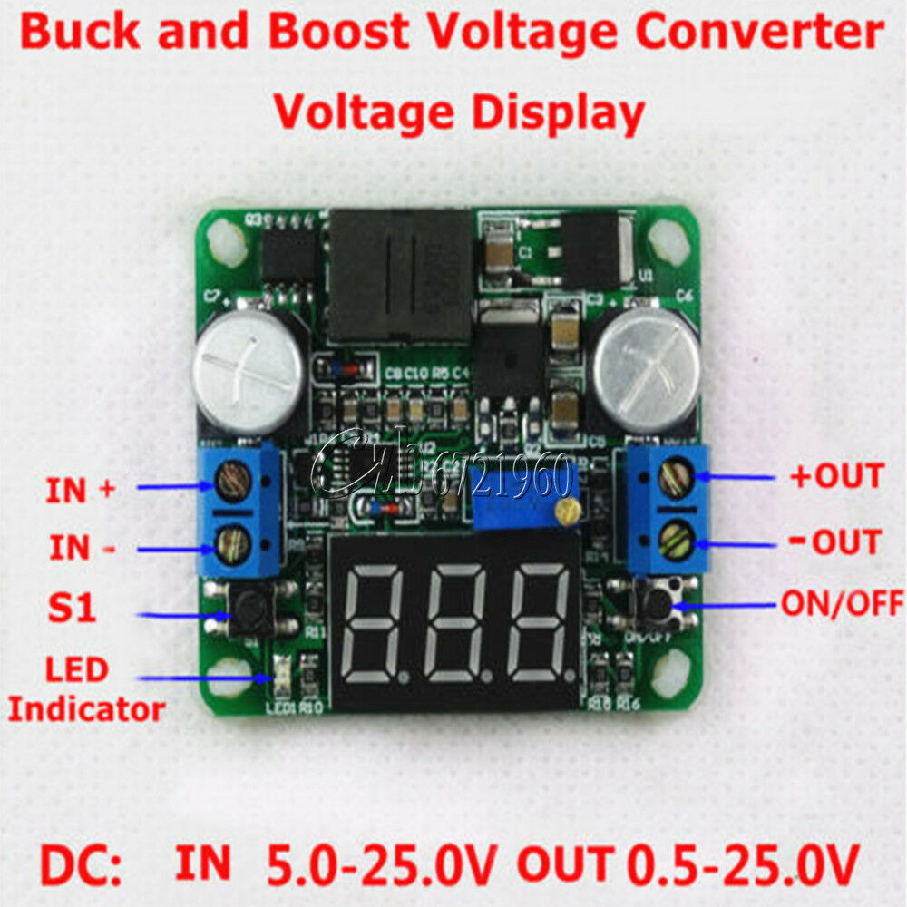 25W 2A DC 5-25V 12V to 0.5-25V 5V 24V Buck Boost converter Module +LED voltmeter