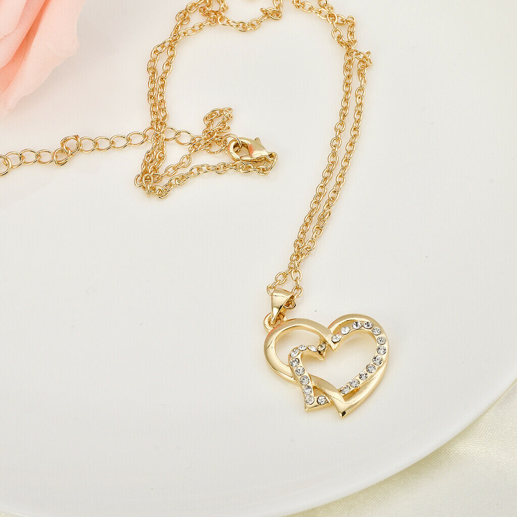 Romantic Wedding Double Heart Crystal Necklace Clavicle Chain Jewelry Gifts