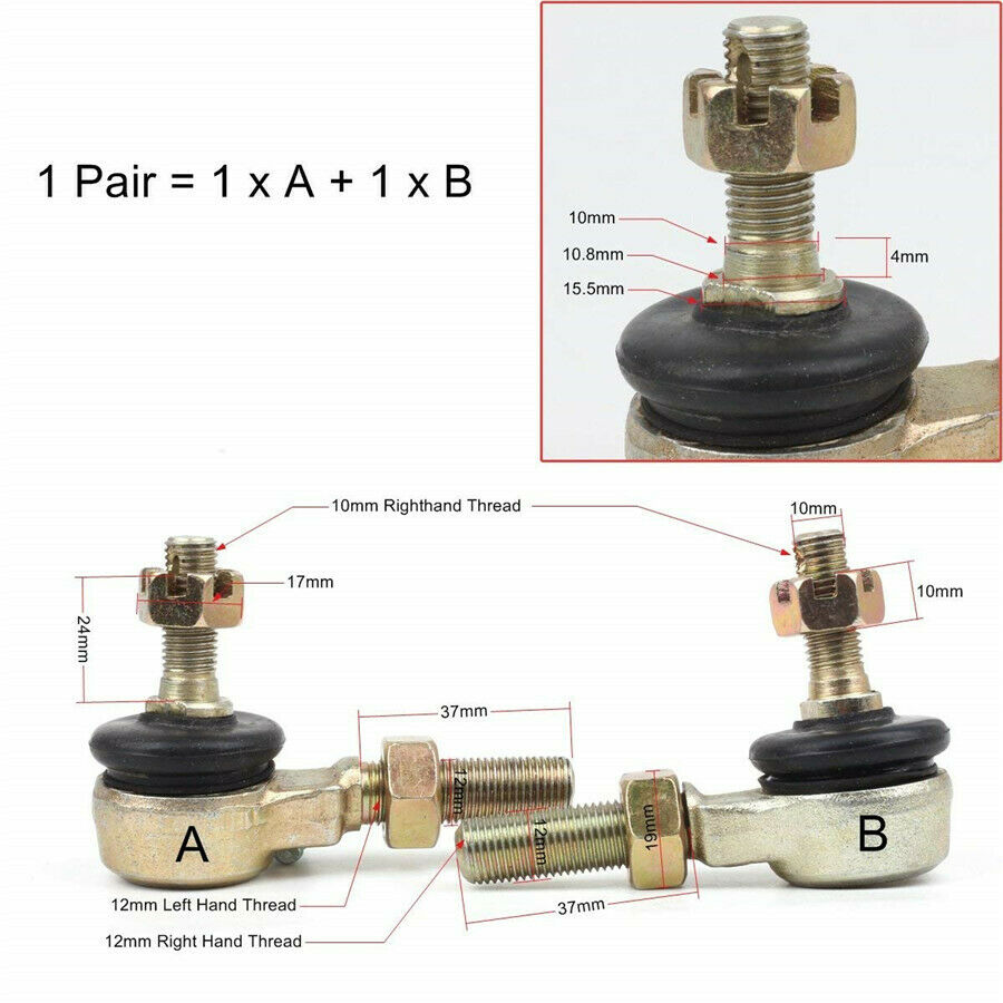 2Pcs 10mm Tie Rod Ball Joint For Chinese ATV Quad 4-Wheeler 50cc - 250cc Durable