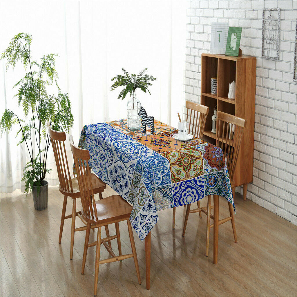 Rectangle Digital Printed Decor Tablecloth  Bohemia Grid