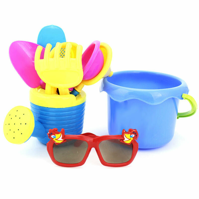 9pcs Kids Sand Beach Toys Castle Bucket Spade Shovel Rake Water Tools*Sunglasses