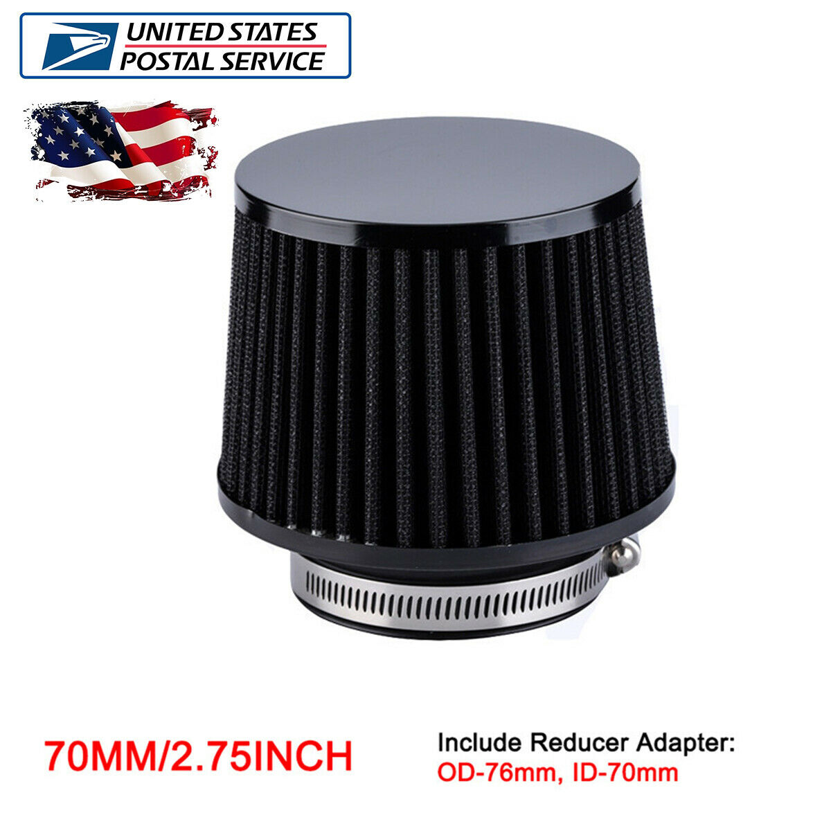 70 mm Car Cold Air Intake Filter + Rubber Adapter Universal Vehicles