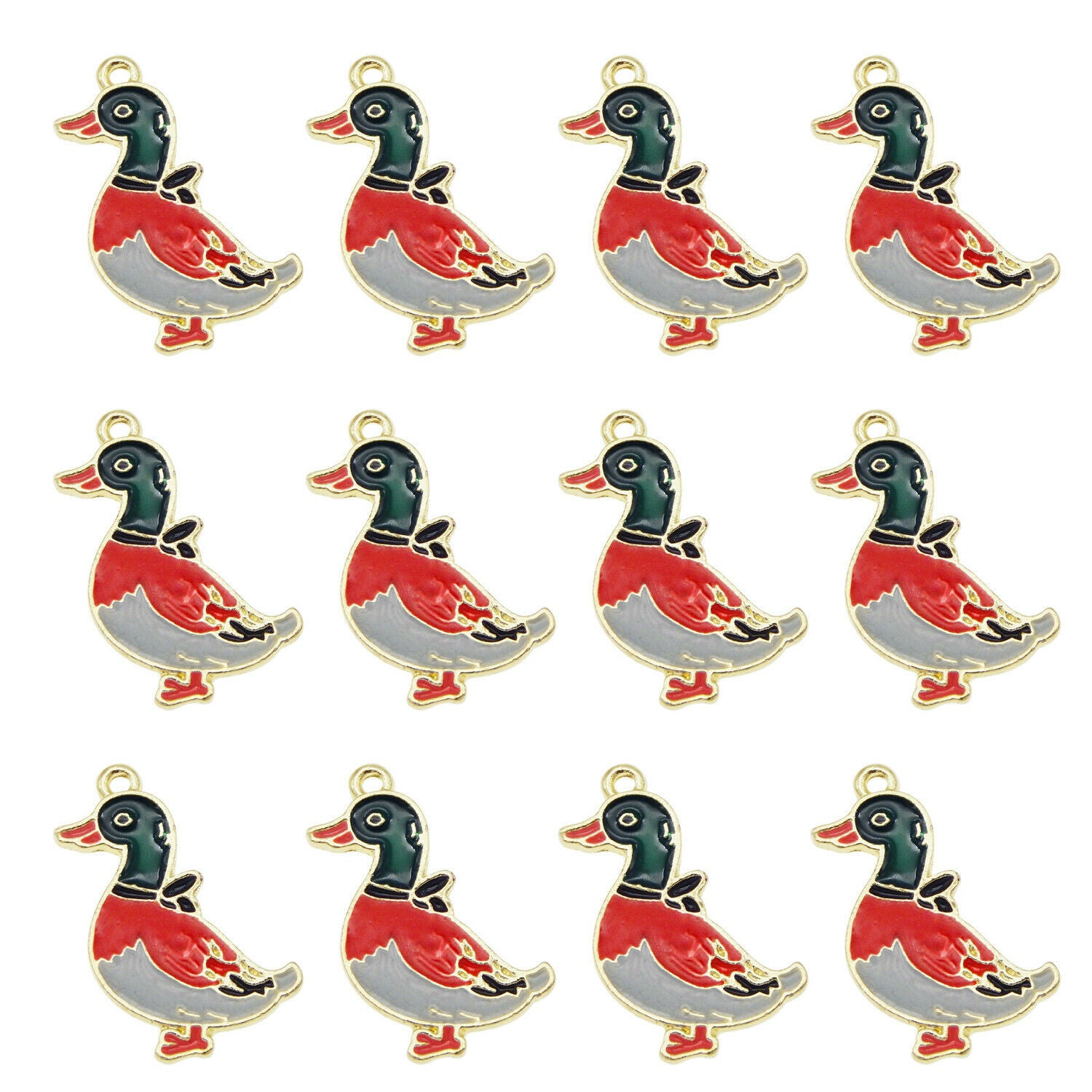 8PCS Multi-Color Enamel Duck Wild Goose Poultry Charms Pendant DIY Making Crafts