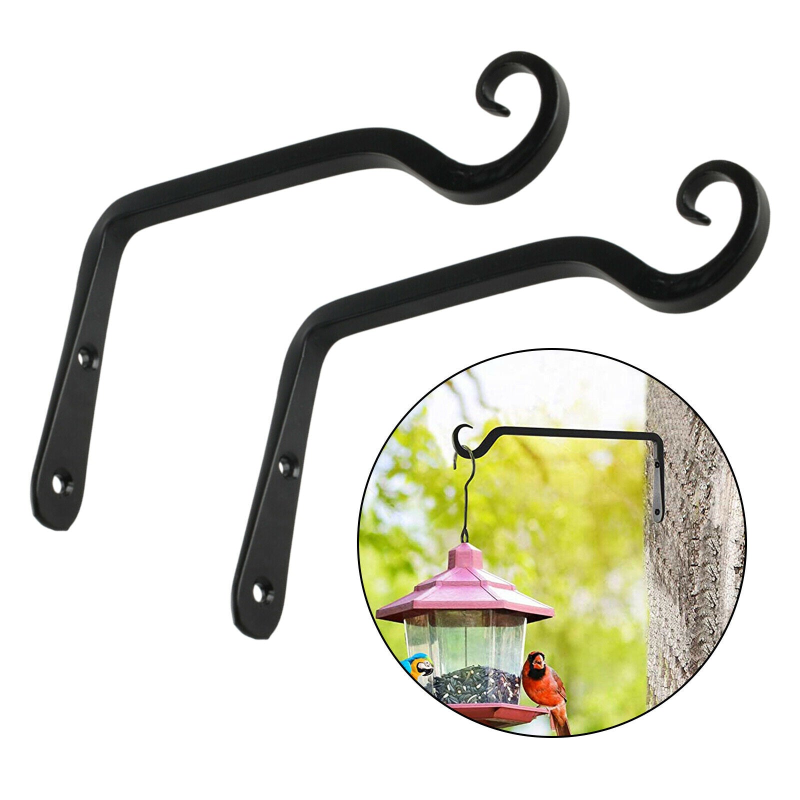 2x Wall Hanging Bracket Art Plant Basket Lantern Bird Feeder Hook Home Decor
