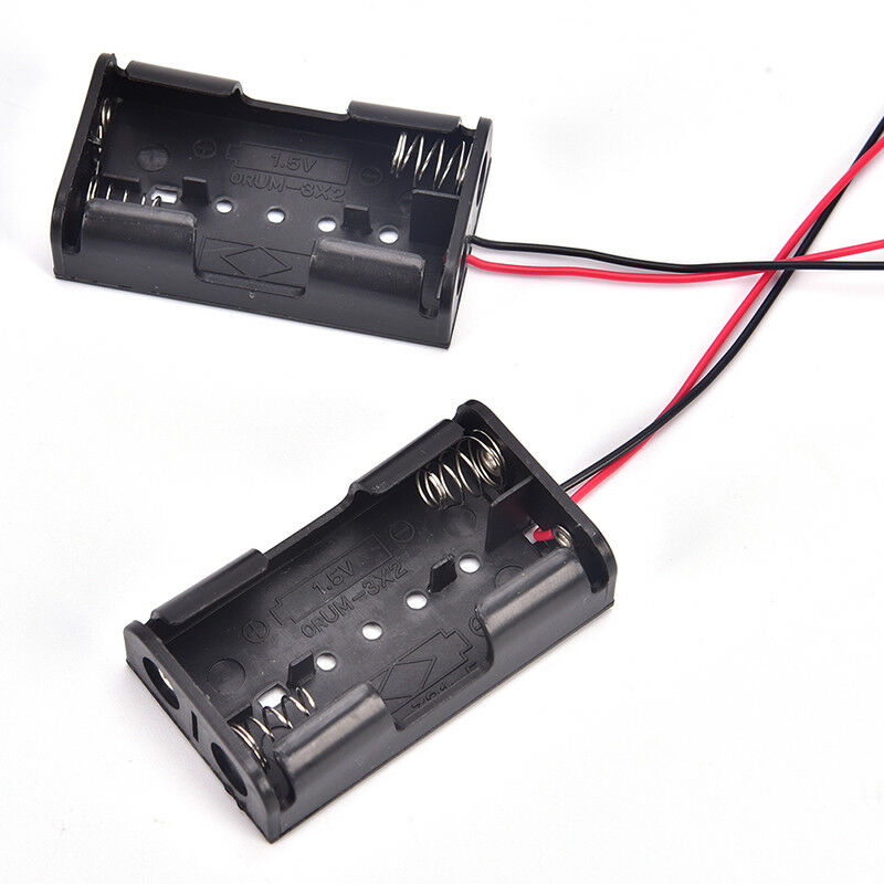 2pcs Black 2 x 1.5V AA Battery Holder Case Box w Wire Lead joJC.l8