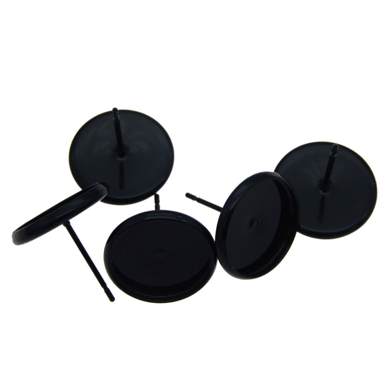 5 pairs Black Brass Metal Cup Earring Post Stud DIY Jewelry Craft Inner 12mm