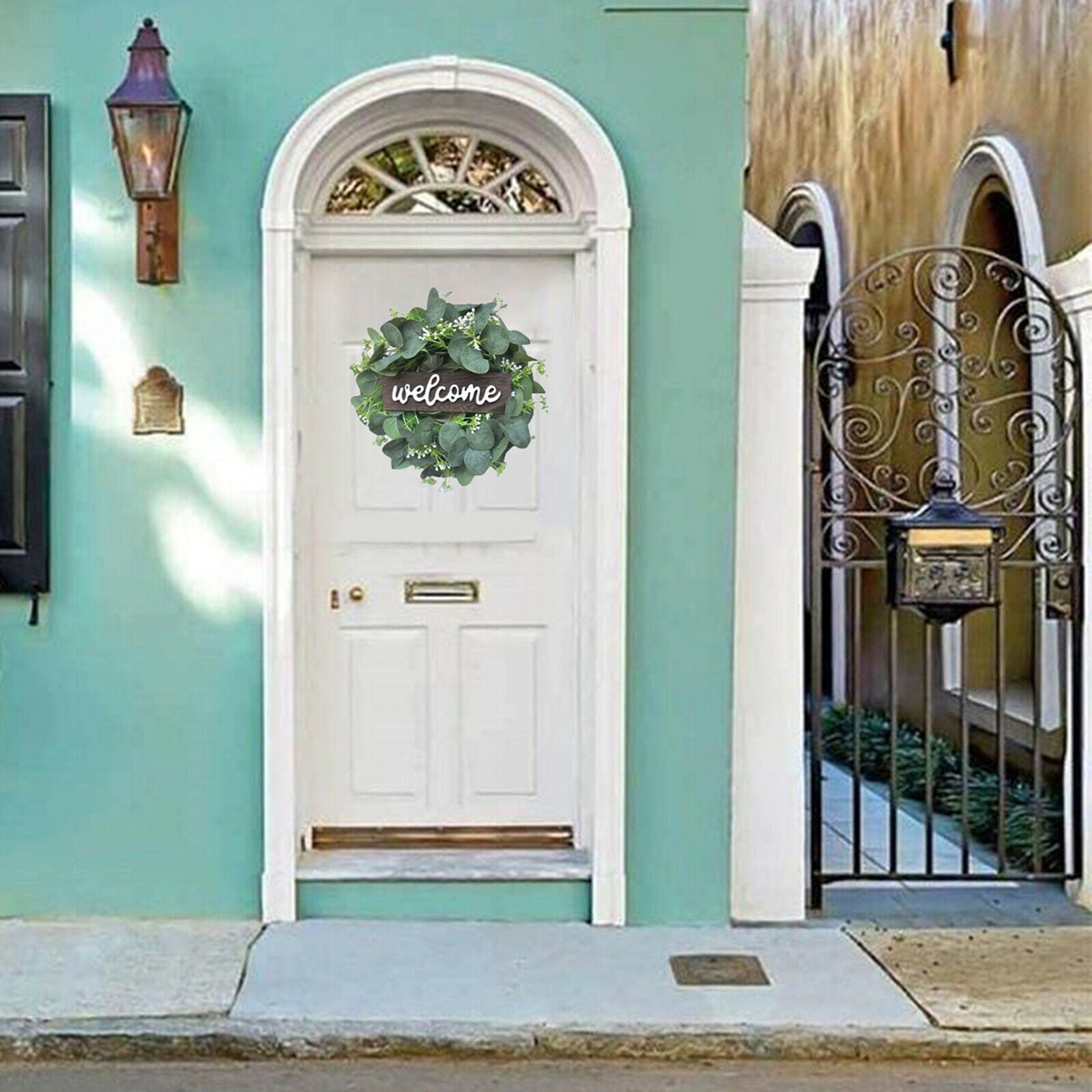 Welcone Wreath Green Eucalyptus Garland Party Front Door Hanging Decor