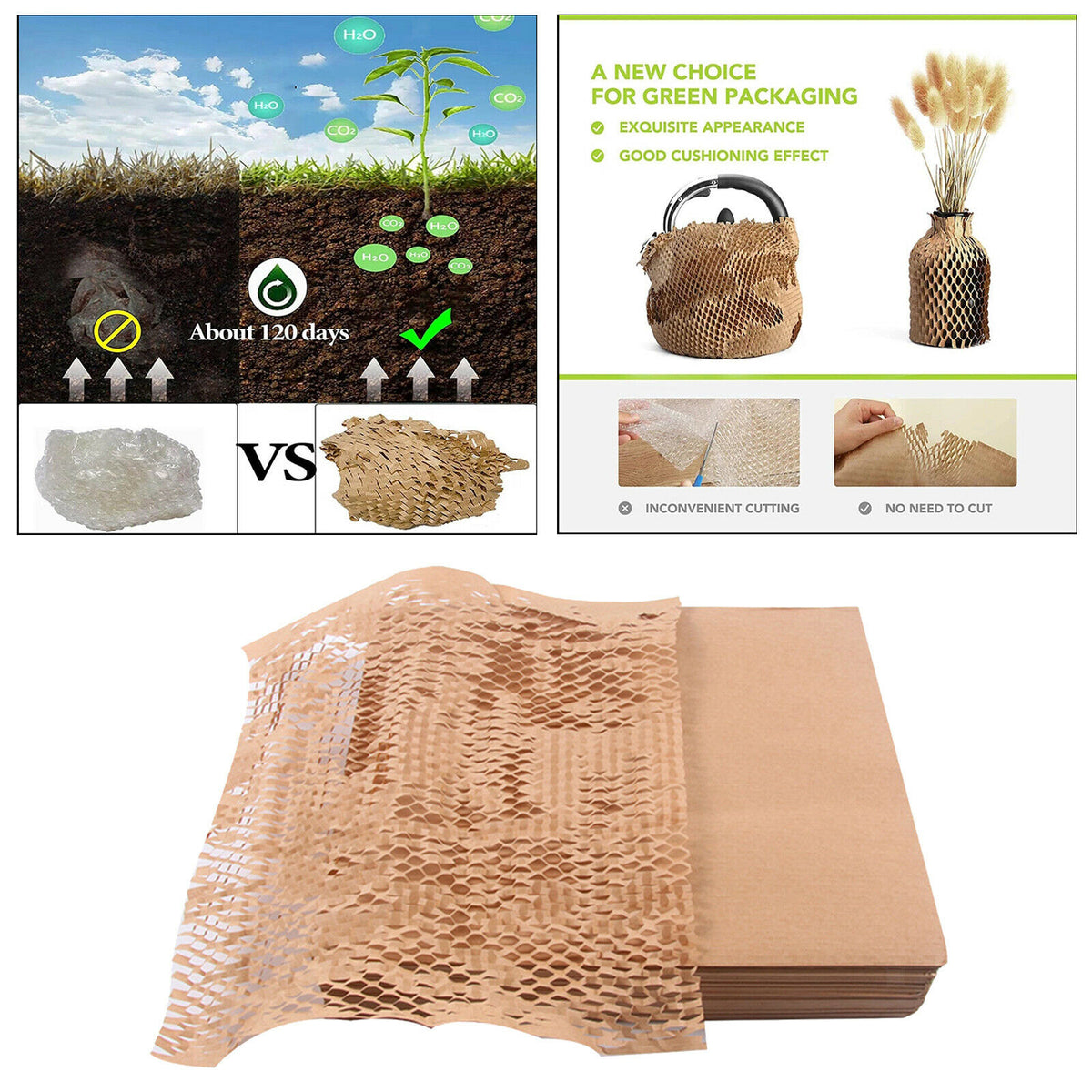100 Sheets Honeycomb Padding Paper, Eco-Friendly Bubble Kraft Paper Wrapping for