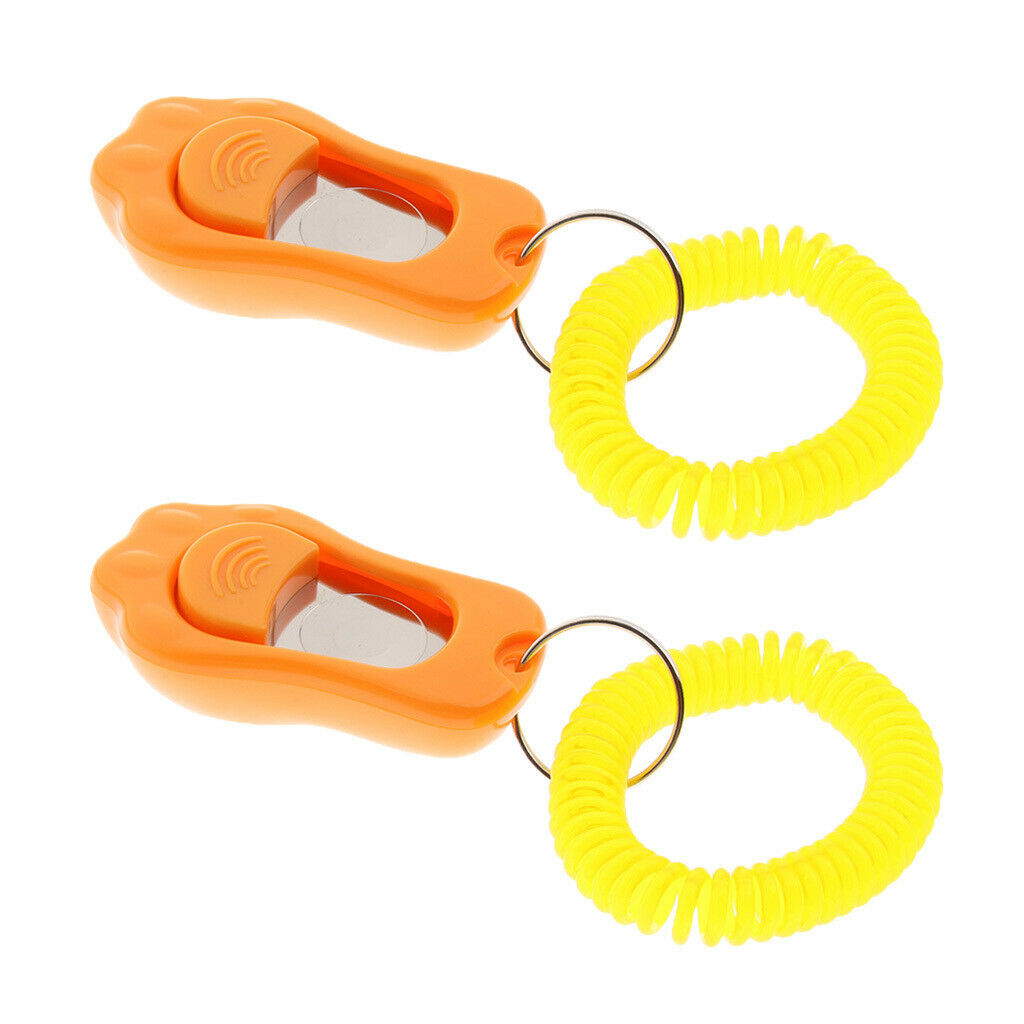 2Pcs Big Button Dog Cat Training Clicker, Clickers with Wrist Bands Orange
