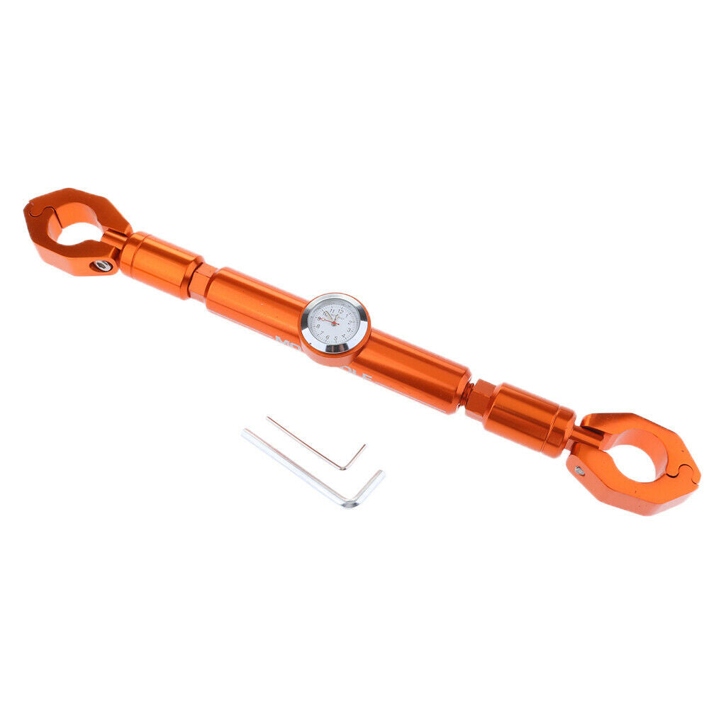 Adjustable Motorcycle 7/8" 22mm Handlebar Cross Bar with Clock Orange