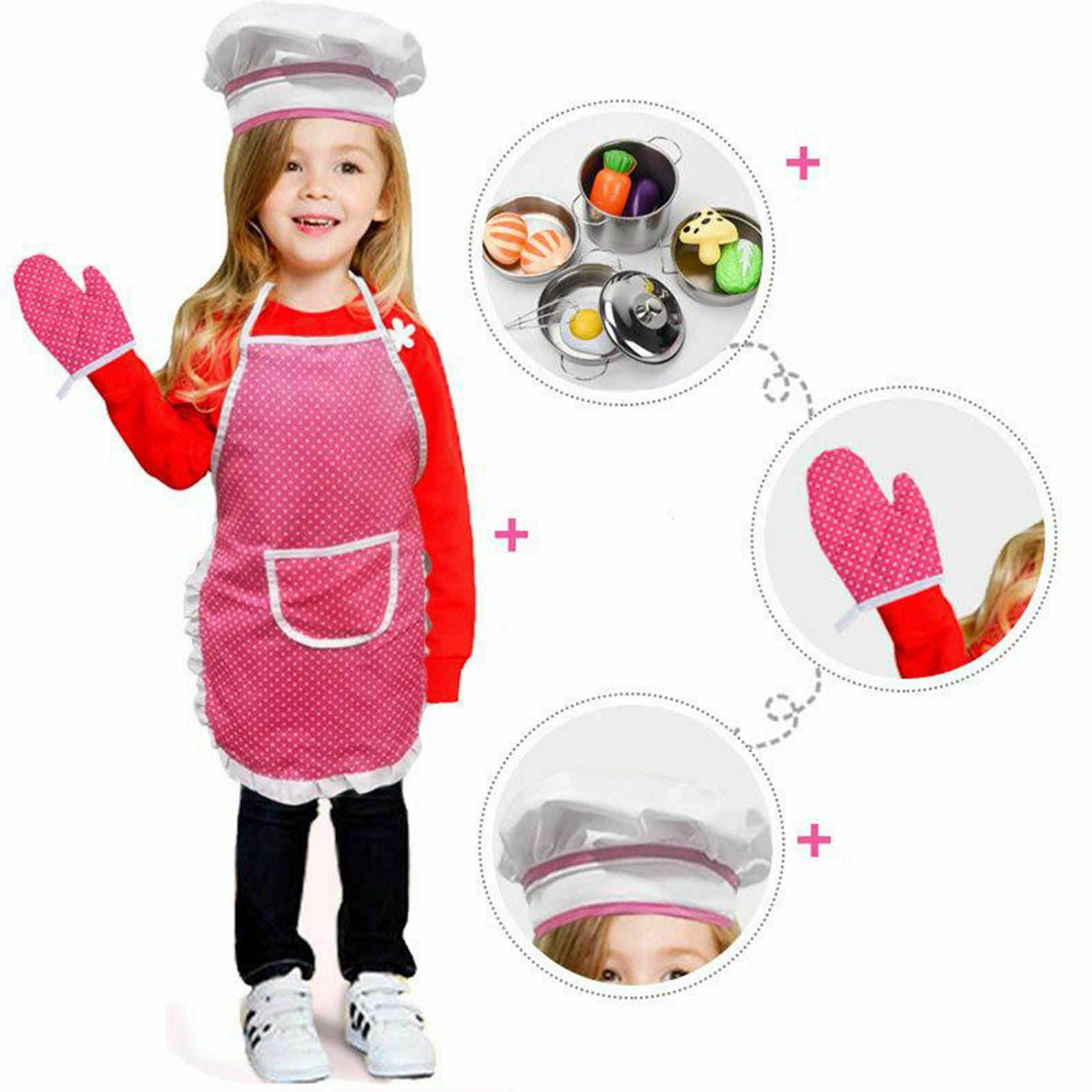 4pcs Children Chef Set DIY Cooking Baking Suit Toys Set Pretend Play Apron Kit
