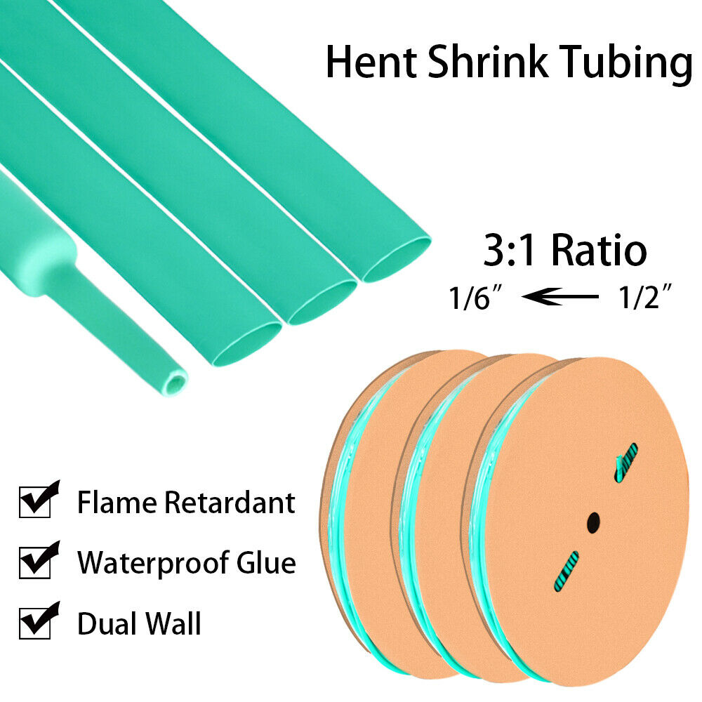 Green Marine Grade Dual Wall Heat Shrink Tubing Adhesive Glue Lined 5ft 1/2"