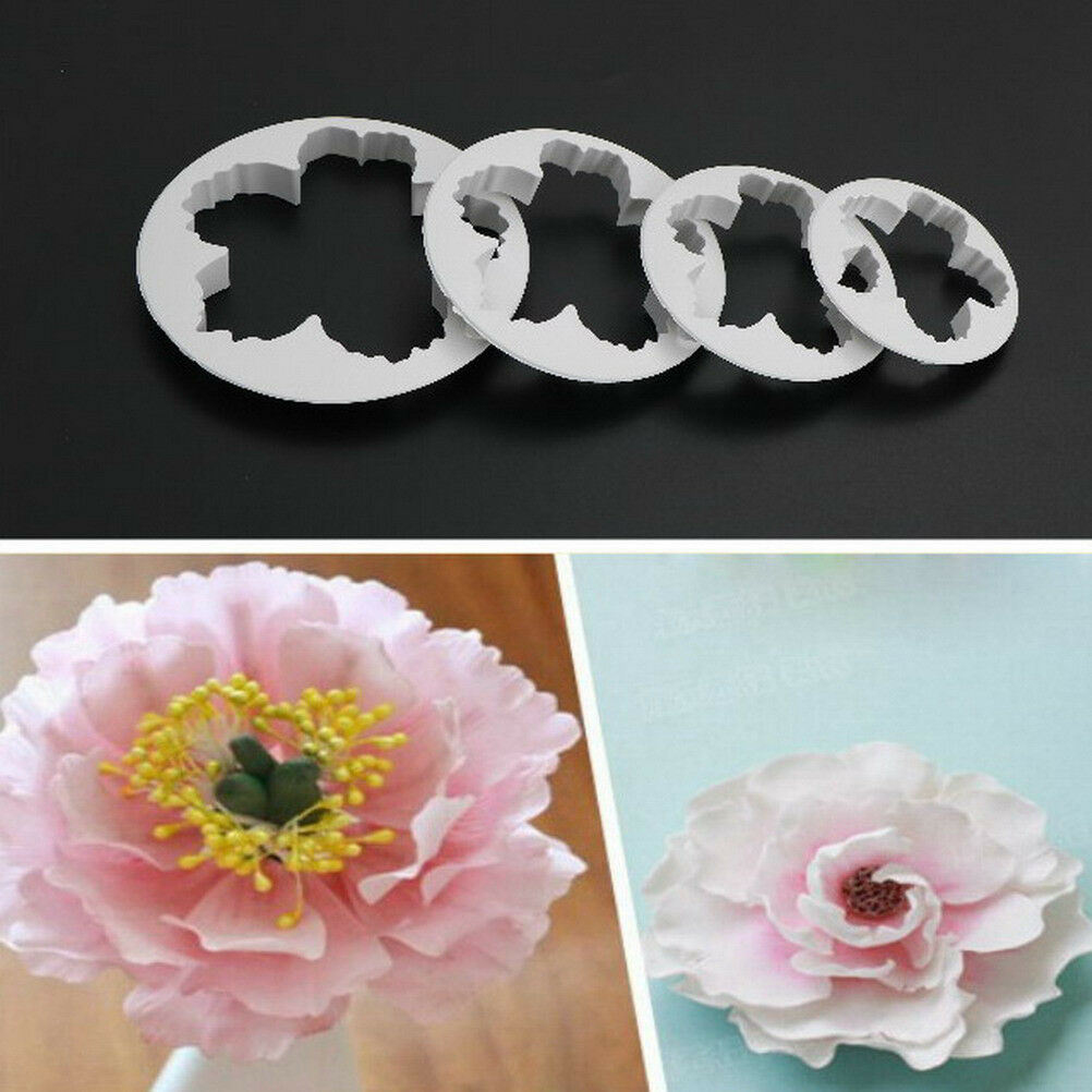 4PCS Peony Petals Pattern Flower Sugar Fondant Mold Cookie Cutter Cakes D.l8
