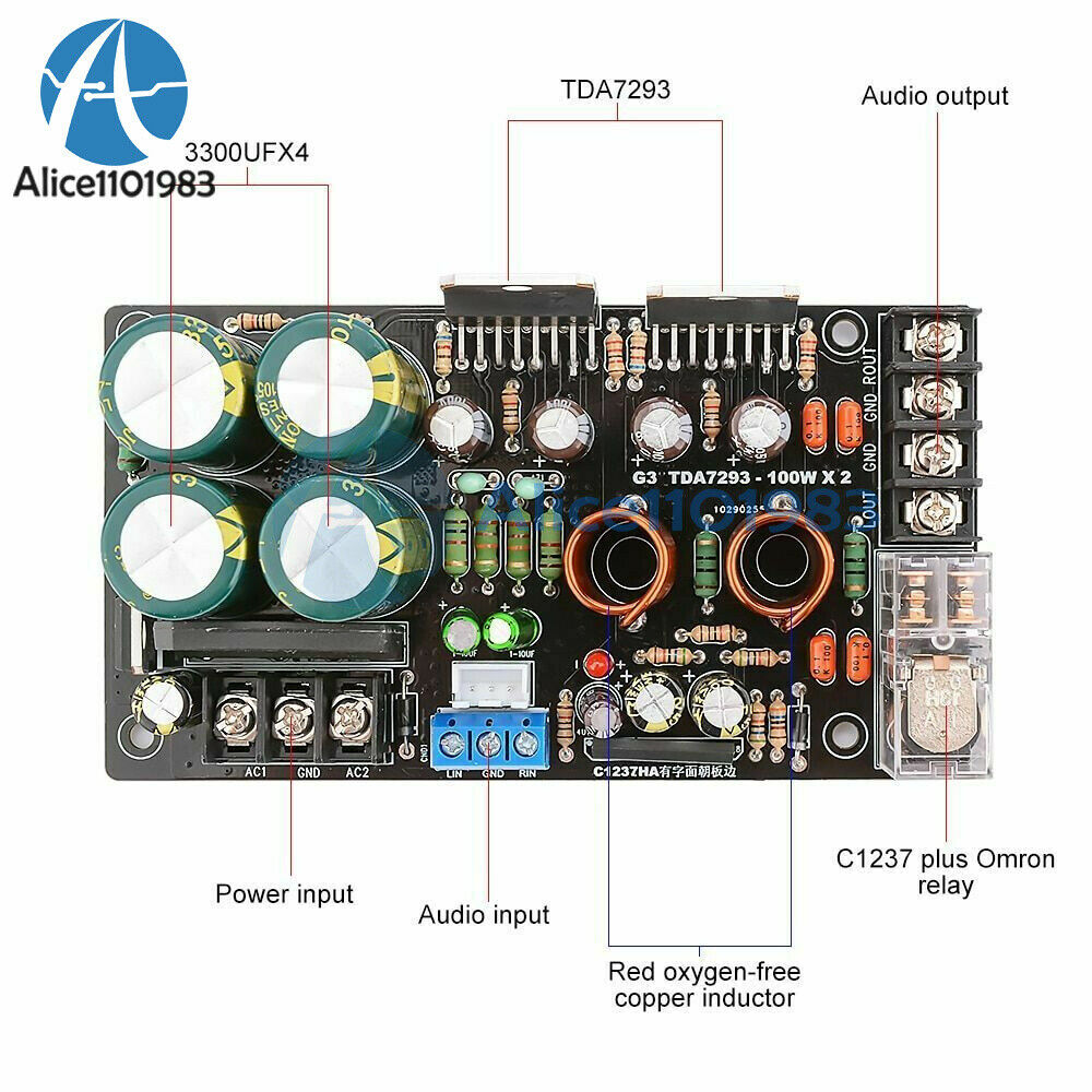 TDA7293 Power Amplifier Board 100Wx2 Stereo Audio Amp 2.0 Sound Amplifier