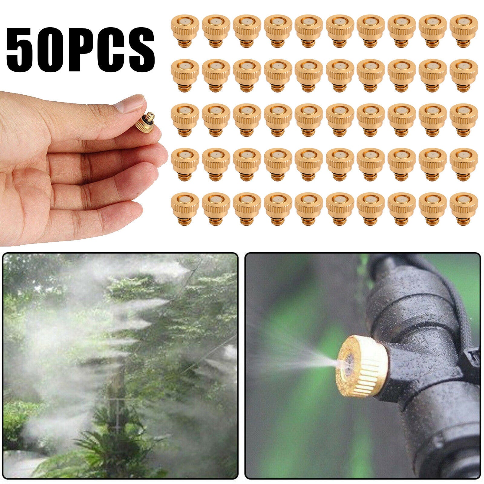 50pc Brass Misting Nozzles Water Mister Sprinkle For Cooling System 0.016" 10/24