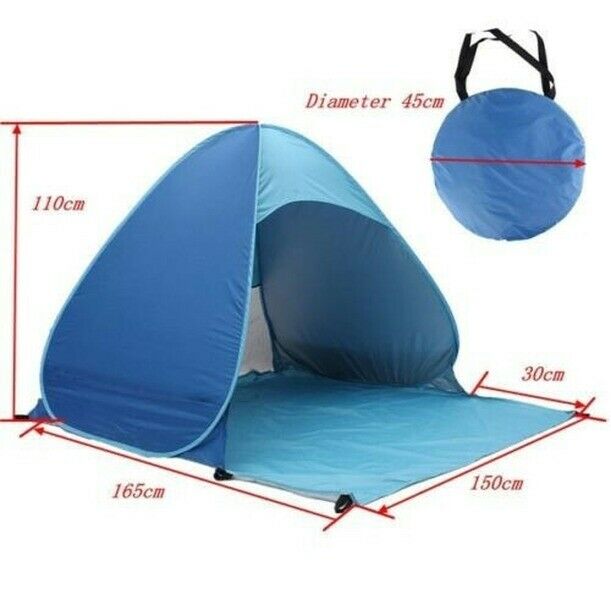 blue Beach Tent UV Protection Fully Sun Shade Quick Open Beach Awning
