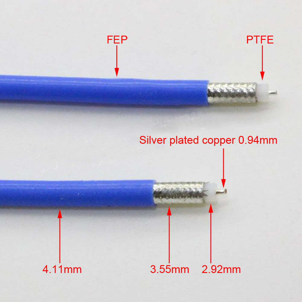 1Meter/3.3ft RG402 .141" Semi-Flexible Coaxial Cable with Blue FEP Jacket