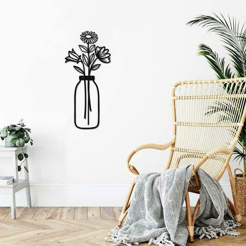 Flower Vase Metal Wall Art Desktop Decor Ornaments Flower in Vase Wall Decorate