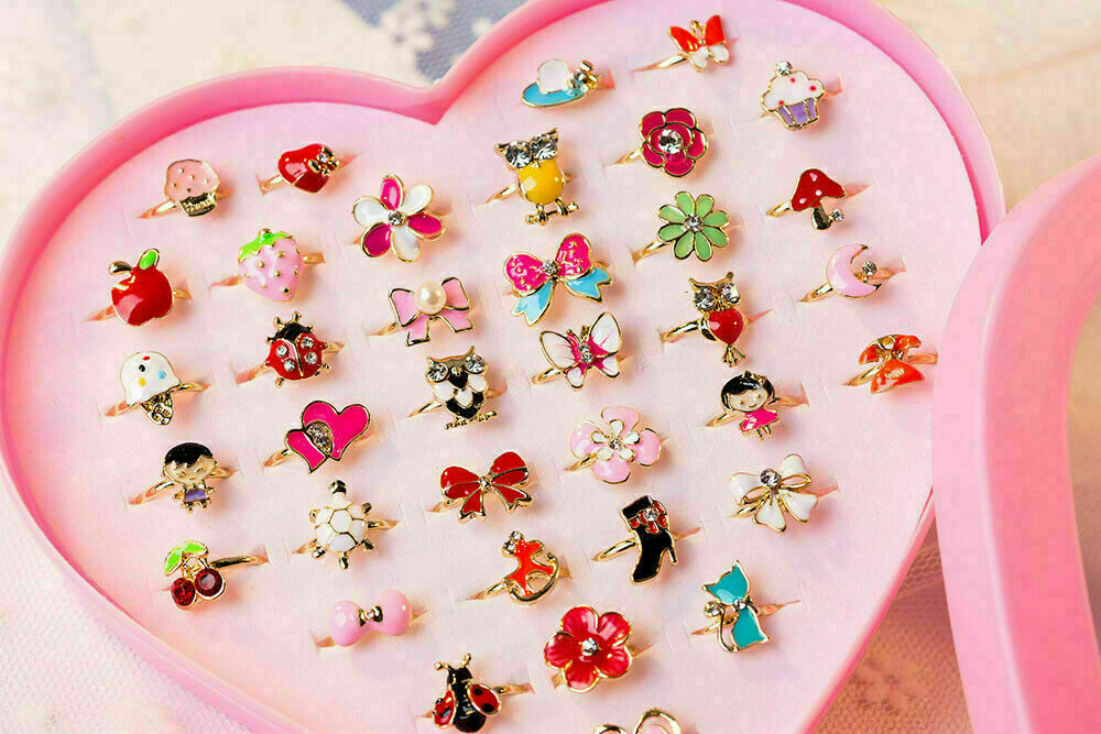 20Pcs/Set Girl Kids Cartoon Adjustable Rings Crystal Ring Jewelry Cute Xmas Gift
