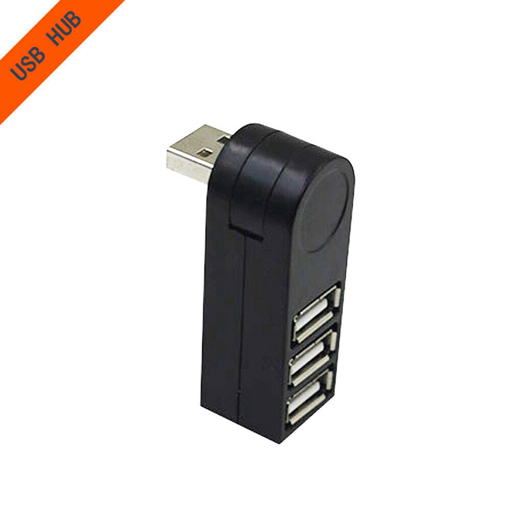USB 2.0 Mini 3-Port Rotary Splitter Adapter Hub For PC Laptop Notebook Black