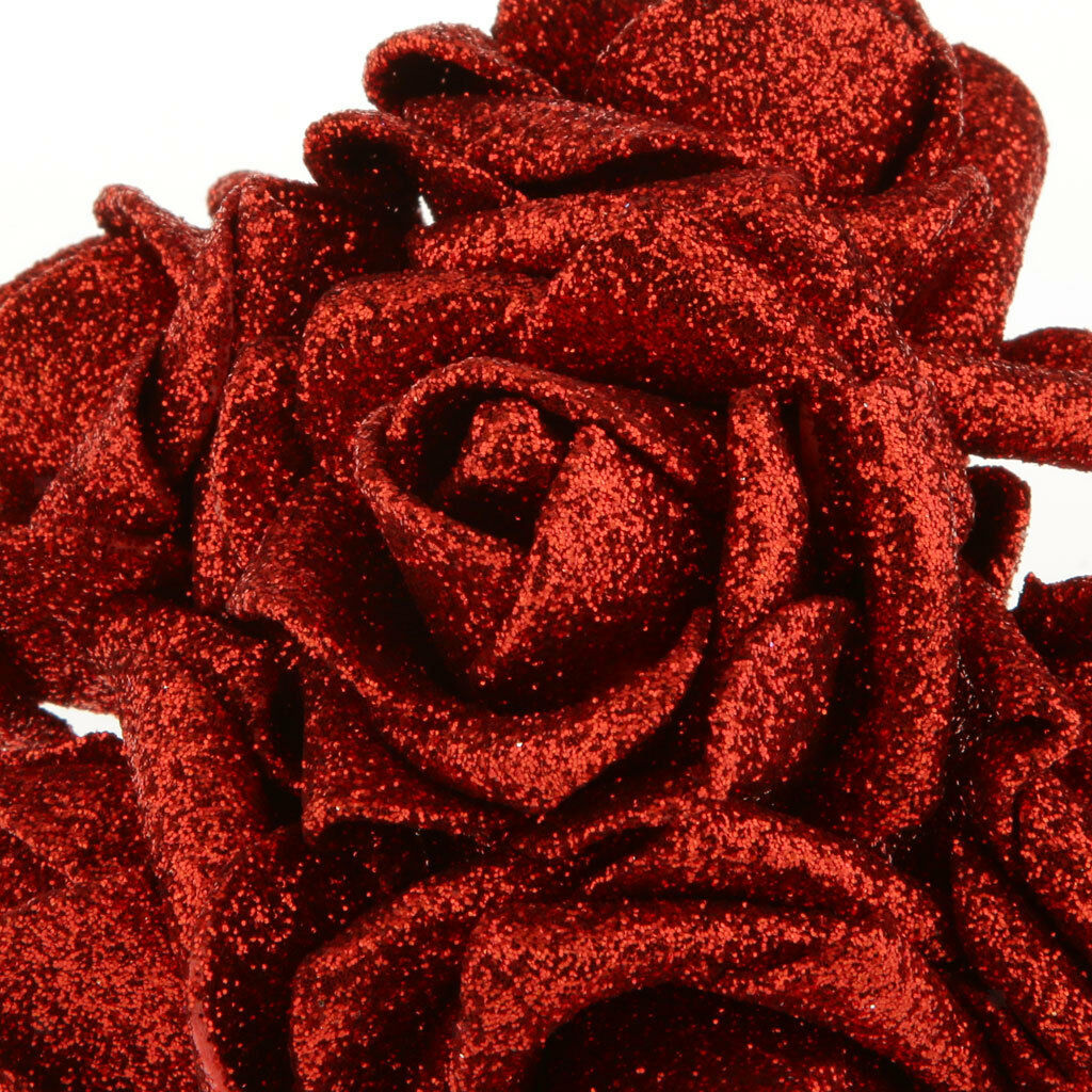 12Pcs Foam Roses Glitter Powder Flower Bouquet Wedding Xmas Day Decor Red