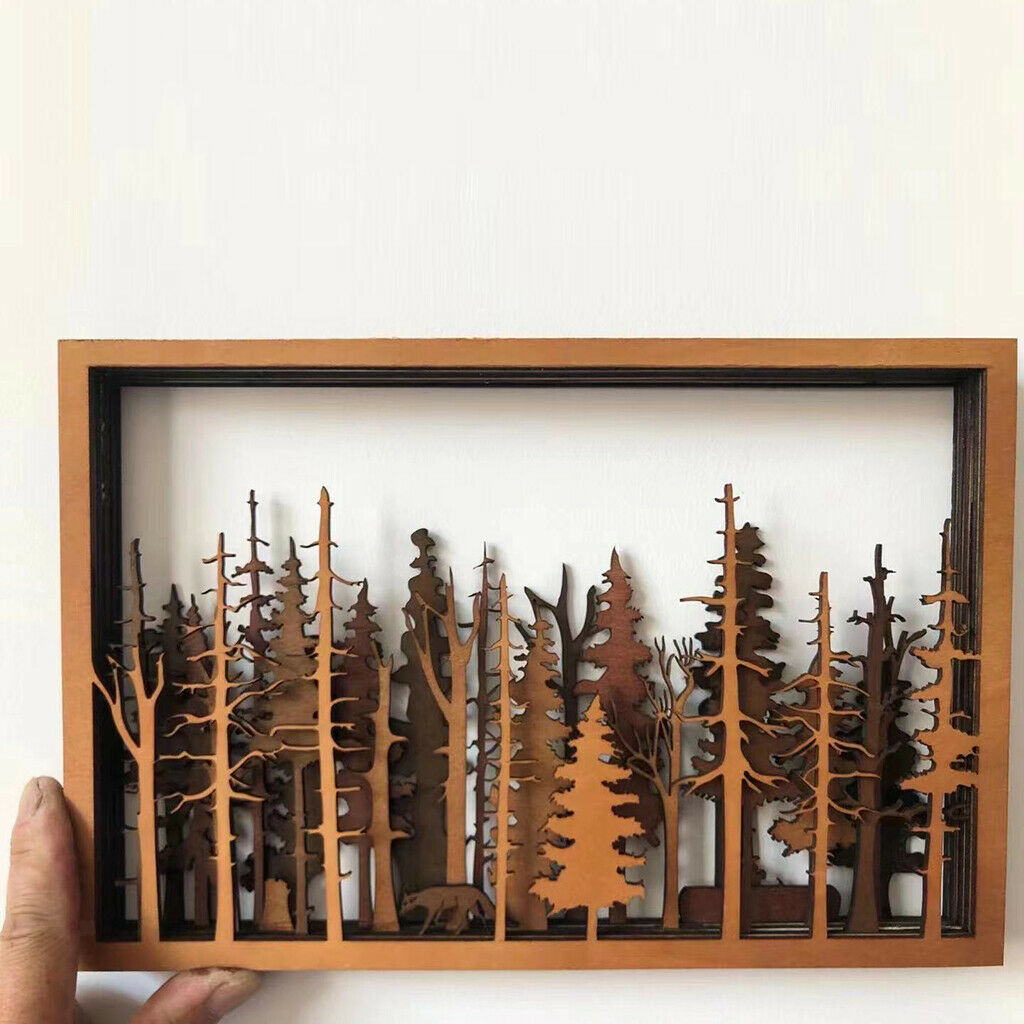 Wooden Carved Wall Plaque Animal Trees Home Living Room Bathroom Decor
