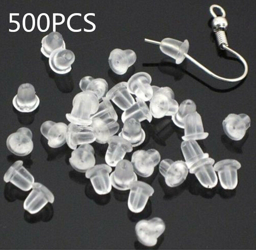 500PCS Silicone Earring Back Plugs Stoppers Ear Post Nuts 4MM Jewelry Findings