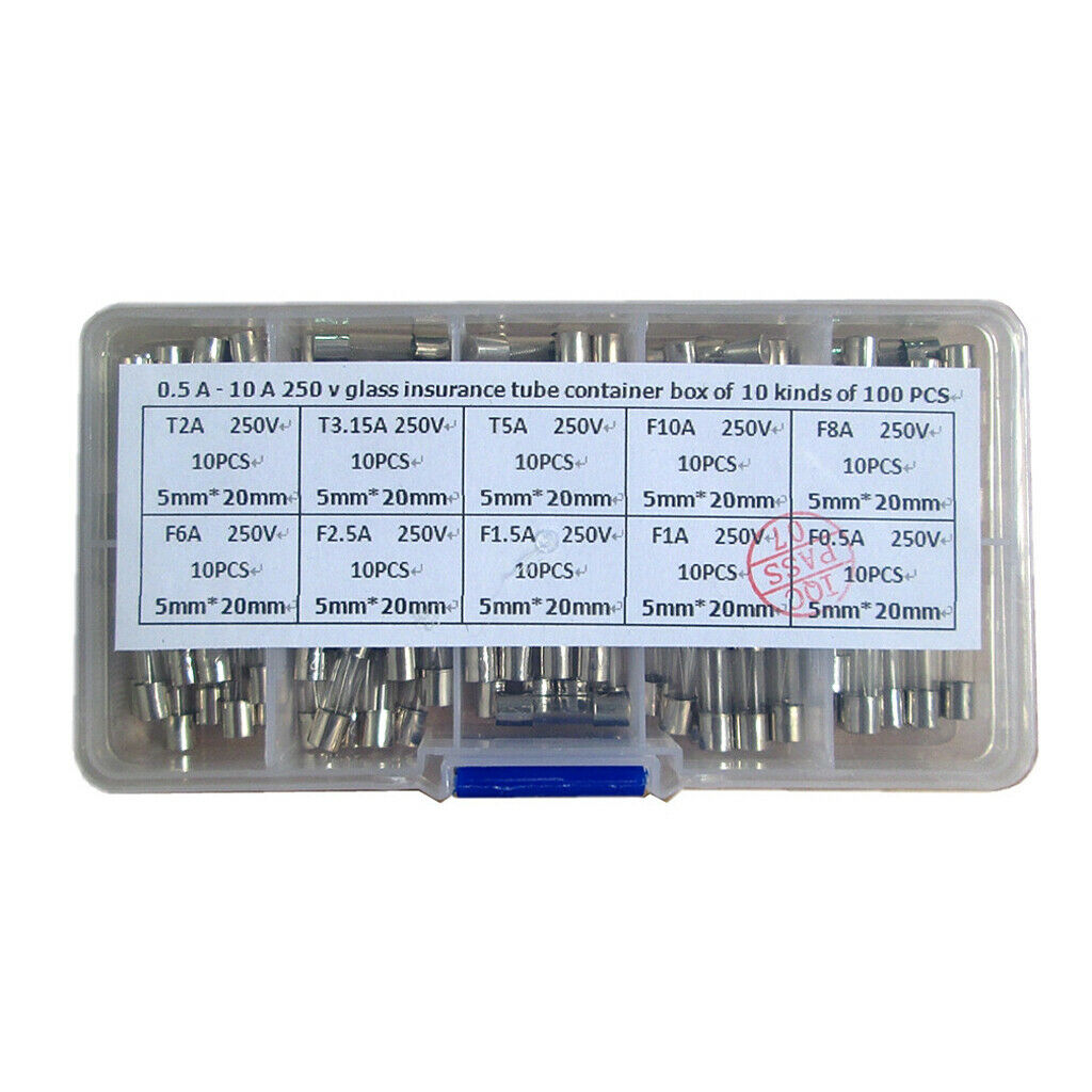 100   piece   Quick   Fast   Blow   Glass   Fuse   Tube   Assorted   Kit   0 .