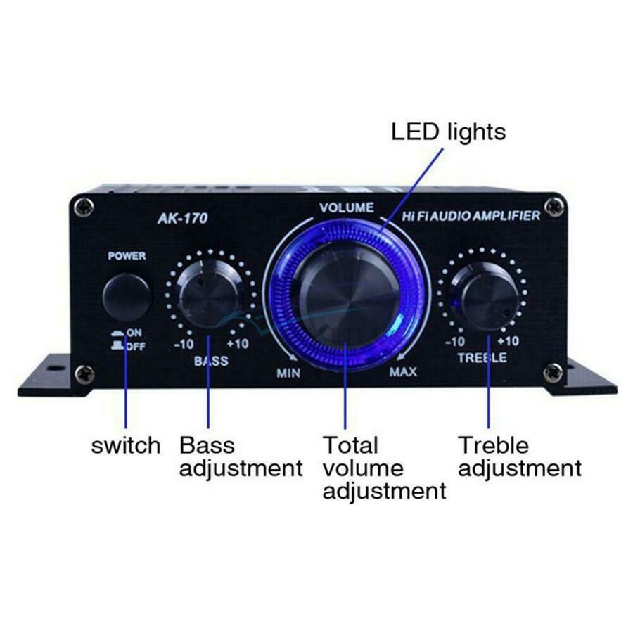 125X75X40MM 20Hz-20KHz Dual Channel Mini HIFI AUX Power Amplifier With Blue LED