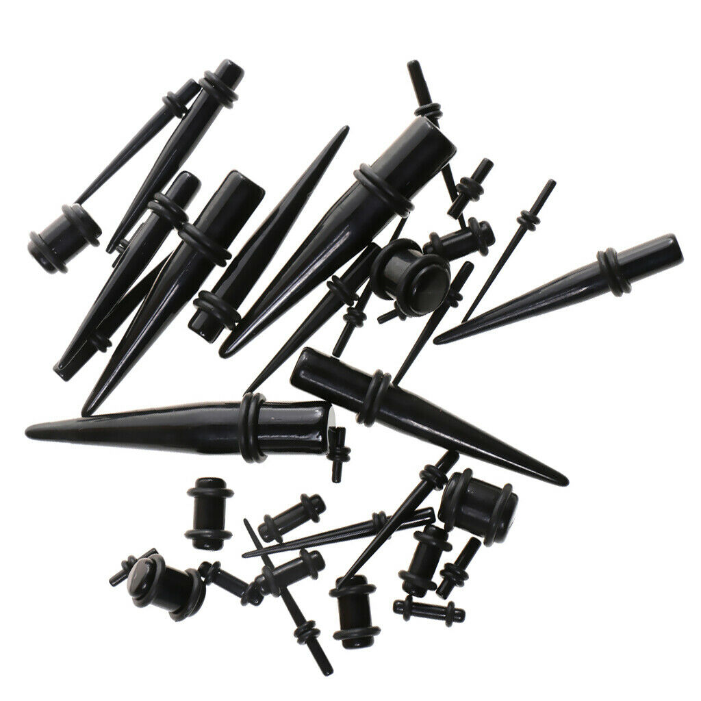 Acrylic Ear Taper Plugs Stretching Kit Stretcher Expander 18pcs Set-Black