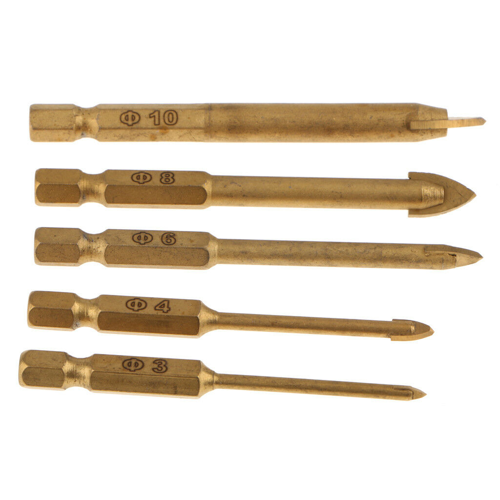 5Pcs 3/4/6/8/10mm Tip Drill Bits Kit for Marble Ceramic Tile Glass Mirror