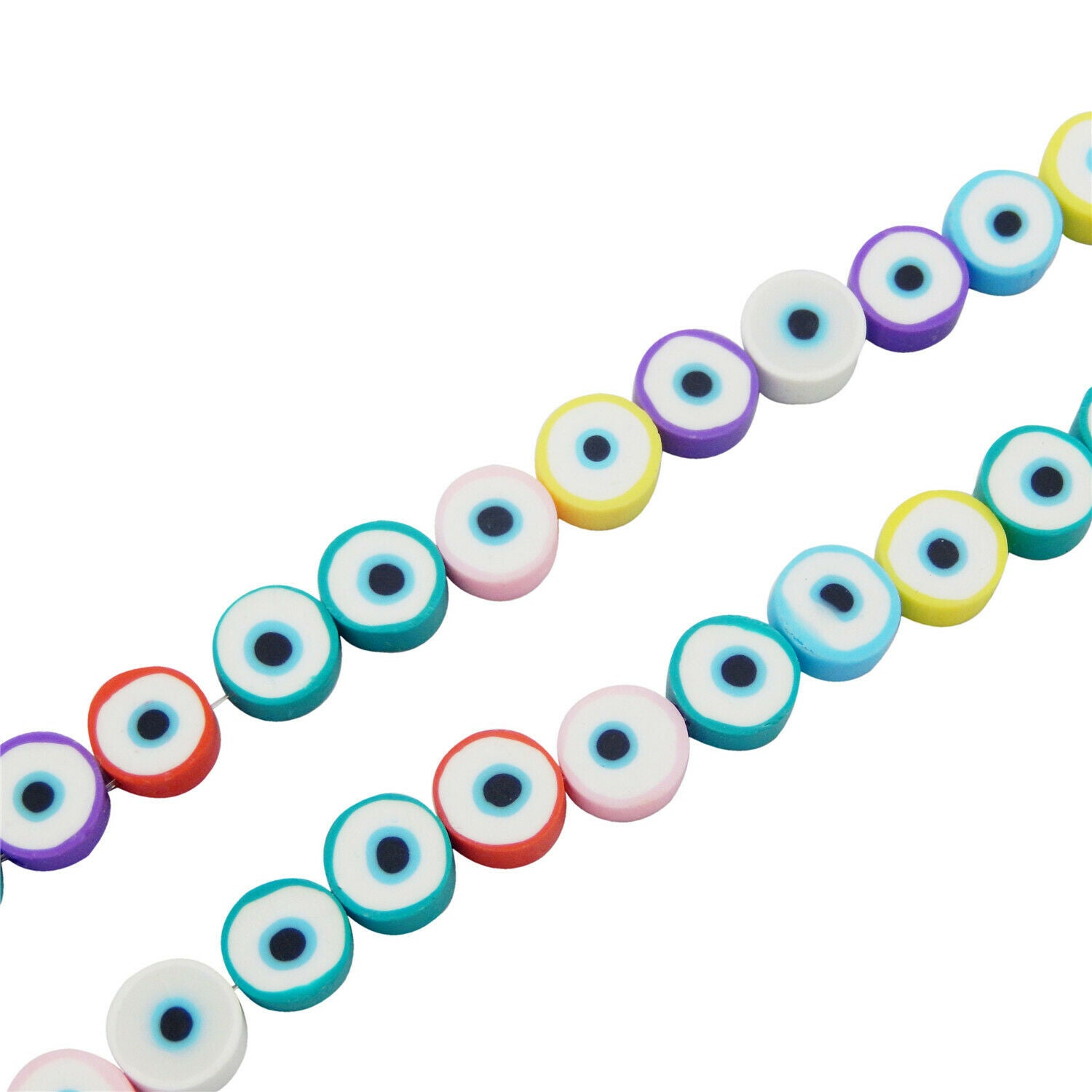 40 Assorted Round Polymer Clay Evil Eye Bead Bracelet Spacer Jewelry Craft 10mm